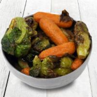 Brussels Sprouts & Carrots · Roasted fresh Brussels sprouts & carrots topped with balsamic glaze