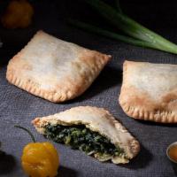 Spinach Pattie · Seasoned spinach in a flaky turnover. . Vegan.