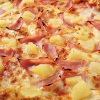 Hawaiian Pizza · Ham, pineapple, red or white sauce, mozzarella.