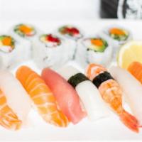 Lunch Sushi · Six pieces sushi and california roll. Served with soup or salad.