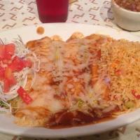 Enchiladas Platter (3) · Your choice of cheese, shredded beef or chicken.