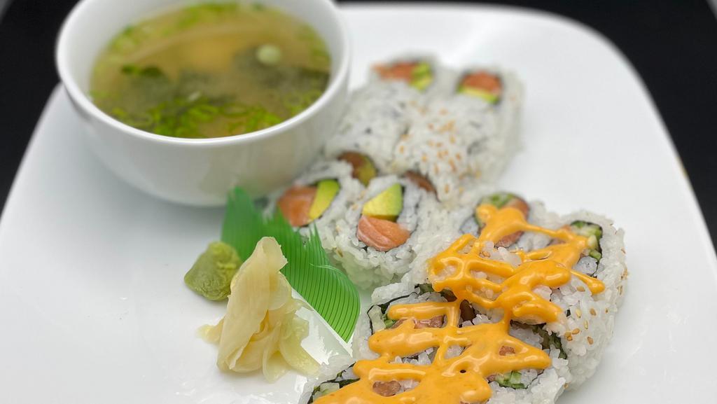 Make Your Own Lunch Combo · Choose 2 Rolls from the following Served with miso soup or salad