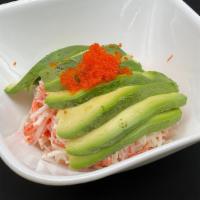 Crab Salad · imitation crab meat salad ,avocado and tobiko on top.