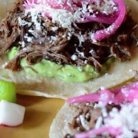 Barbacoa Tacos Kit · MAKES THREE TACOS! Three house made tortillas, spicy braised beef brisket, avocado crema, pi...