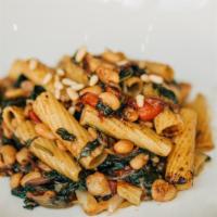 Vegan Pasta Bowl · rigatoni, spinach, roasted red peppers, canellini beans, shallots, garlic, vegan butter, bal...