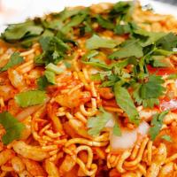 Bhel-Puri · Puffed rice crisp made with chickpeas flour and mix with onions, tomatoes, spices and tamari...