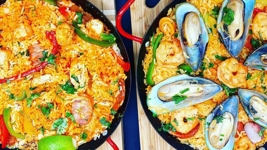 Chicken Paella · Authentic Spanish rice dish studded with chicken and chef's secret ingredients. Serves 2 guests. Allow 35 min cooking