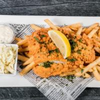 Fish & Chips · Fresh fried cod, served with fries & coleslaw