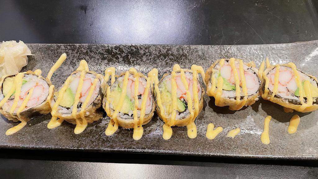 Eagle Roll · Deep-fried roll with crab stick, avocado with special sauce.
