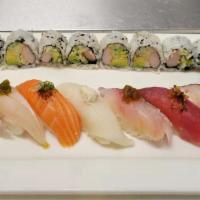 Sushi Regular · 7 pieces sushi & 1 California roll.