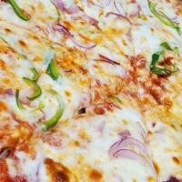 Large Veggie Pizza (14''))  · Red Onions, Green Peppers and Mushrooms