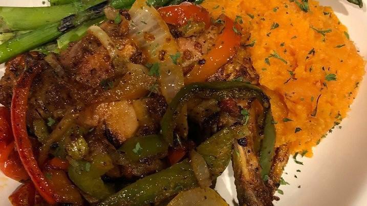 Creole Chicken · Pan seared Creole style chicken, sauteed onions, peppers, tomatoes, celery, Served with asparagus & puree sweet potatoes