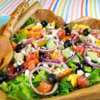 Greek Salad · Vegetarian. iceburg lettuce, Feta cheese, black olives, tomatoes, red onions with balsamic v...