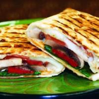 Italian Provolone & Veggie Panini · Vegetarian. Roasted red peppers, spinach, mushrooms, tomatoes, provolone cheese with chipotl...