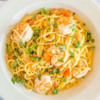 Scampi Style Pasta · Sautéed fresh tomato in white wine and roasted garlic with Romano cheese tossed with curly p...