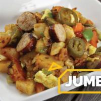 Jumbot Breakfast Bowl With Pork Link · Pork Sausage, Home Fries, Egg, Tomatoes, Onions, Green Peppers, Hot Peppers.