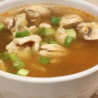 Tom Yum · Famous Thai-style hot and sour soup with your choice, mushroom and scallion. Spicy.