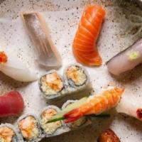Sushi Deluxe · Nigiri: tuna, salmon, yellowtail, eel, white fish, squid, shrimp, mackerel maki: crunchy shr...