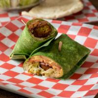 Falafel Wrap · Chick Pea Fritter with hummus, lettuce, tomato, onion & Greek dressing