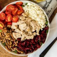 Roasted Chicken Salad · House mix greens, chicken, craisins, walnuts, tomatoes, goat cheese, lime-cilantro vinaigret...
