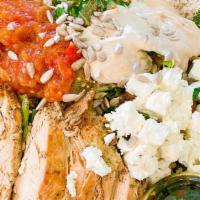 Jaffa Salad · Freshly chopped kale, romaine, cukes, tomato, carrots, chickpeas, feta cheese, chopped grill...