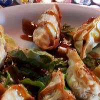 Potstickers · Steam fried dumplings made with round wrappers and stuffed with juicy filling, chicken & cab...