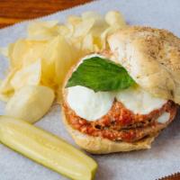 Eggplant Parmesan (Bun Only) · Fried eggplant, mozzarella, marinara, parmesan.