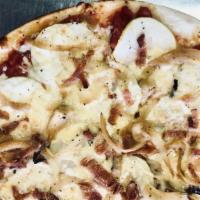 Sweet And Smokey · Granny Smith Apples, Caramelized Onions, Bacon and Smoked Gouda