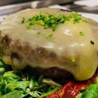 No Buns Burger · Beef blend burger with cheese, Avocado, tomato, mozzarella, cucumber, romaine hearts, balsam...