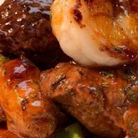 Filet Tips And Gulf Shrimp · filet tips, shrimp, fingerling potatoes, veal Demi sauce