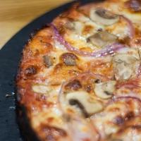 Onion & Mushroom · house tomato sauce, mozz and cheddar cheese, sliced onion and mushrooms
