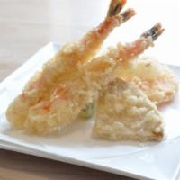 Mixed Tempura  · Two shrimp tempura with vegetable tempura.