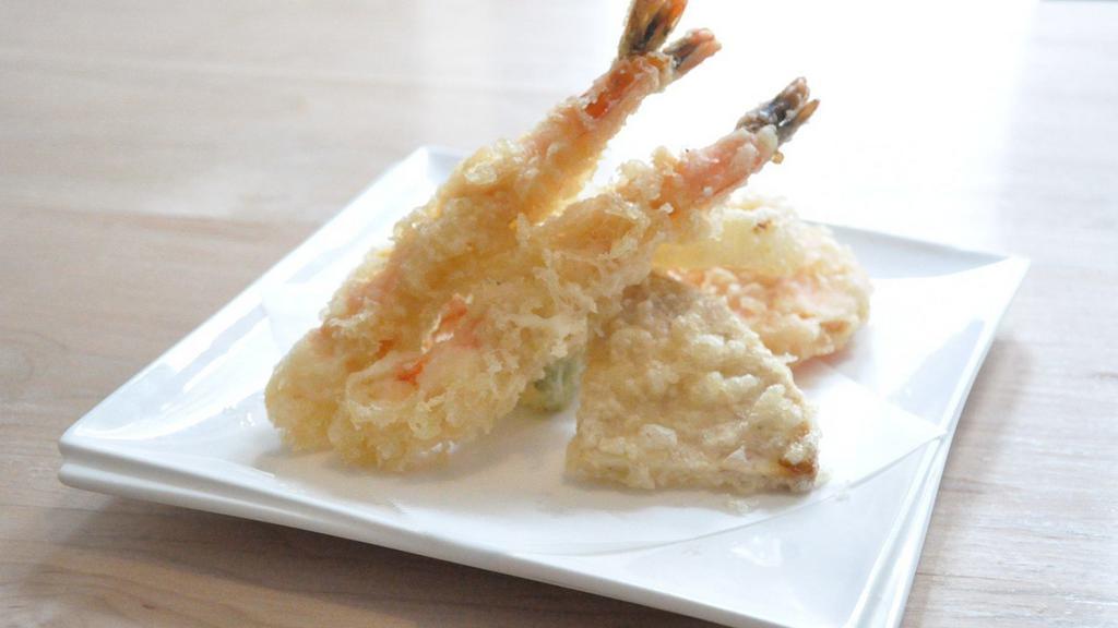 Mixed Tempura  · Two shrimp tempura with vegetable tempura.