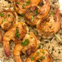 Blackened Grilled Shrimp Plate · 8 piece grilled shrimp w/ blackened seasonings served w/ Cajun rice or white rice.