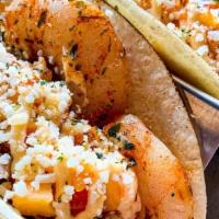 Cilantro Shrimp Tacos (2 Tacos) · White Corn Tortilla/ Sous Vide Cilantro Shrimp/ Avocado Lime Slaw/ Mango Salsa/ Garlic Chili...