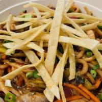 Spicy Ko Lo Mein · Spicy Korean style sous vide lo mein pan finished with you choice of vegetables, chicken or ...