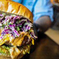 Calexico Burger 8Oz · House dust/ avocado/ chipotle aioli/ avocado lime slaw/ torched extra sharp american cheese ...