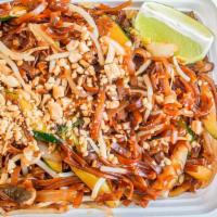 Pad Thai · Spicy. Stir fried rice noodle dish. Choice of vegetable, chicken, beef or shrimp.
