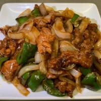 Pepper Steak With Onion · Stir fried steak with vegetables, onions and a savory sauce.