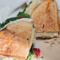 Chicken · Chicken, provolone cheese, roasted red peppers, spinach and basil mayo on Italian bread.