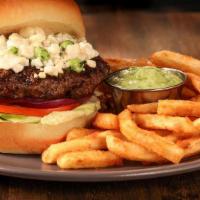 In The Game Cheeseburger · Handcrafted burger topped with melted cheddar cheese, lettuce, tomato, onion and pickles on ...