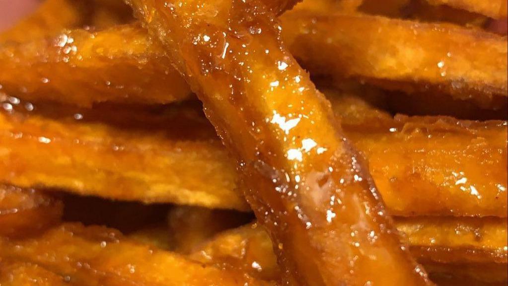 Sweet Fries · Served drizzled with syrup.