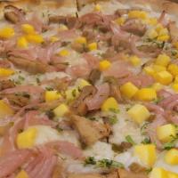 Big Jerk -Plant Based Pizza · almond milk bechemel, daiya mozzarella cheese, jerk roasted jack fruit, mango, pickled red o...