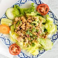 Larb · ROASTED RICE POWDER, ONION, GROUND CHILI, LIME JUICE, FRESH VEGETABLES , YOUR CHOICE OF MEAT.