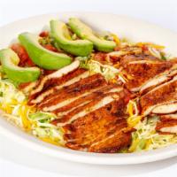 Grilled Chicken Salad · A bed of fresh lettuce, tomatoes, cheese and slices of avocado with grilled chicken breast. ...