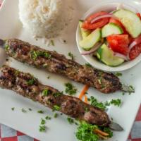 Kufta Kabob Platter · Ground beef and spice. Served with pita and choice of two sides.