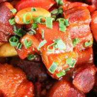 Red-Braised Pork Belly 毛式红烧肉 · Ingredients: cooking wine, dark soy sauce, garlic, red bell pepper, Sriracha, sugar,  scalli...