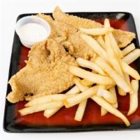 Fried Swai Fillet Fish Basket (4 Pieces) · Comes with French fries or sweet potato fries.
