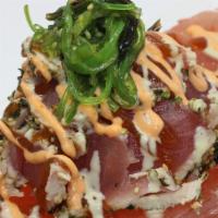 Ahi Tuna Tataki · Our # 1 seller.  furikake seasoned and seared sushi grade tuna, served with miso-sriracha ai...