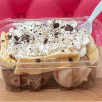 Vegan Banana Split · Your choice of ice cream with crushed cherries, oreo crumbs, almonds, and whipped cream. Cho...